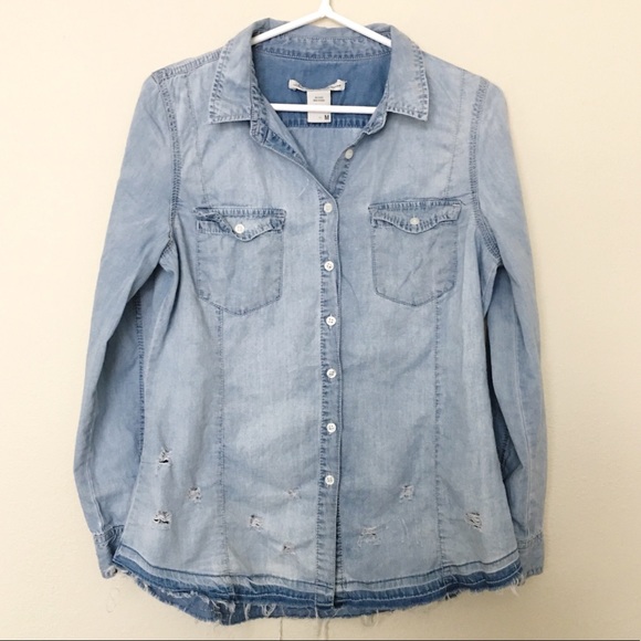 American Rag Tops - American Rag Distressed Frayed Denim Top